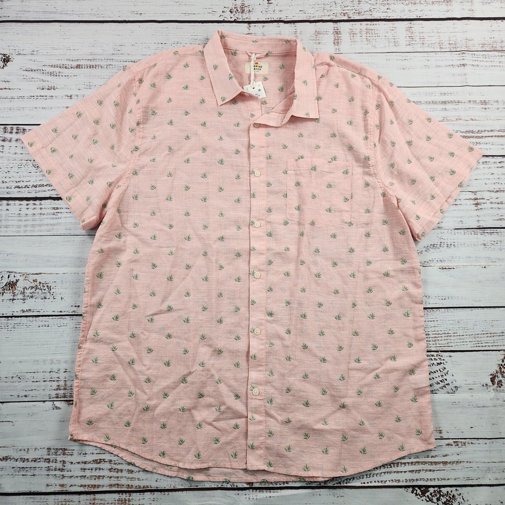 Marine Layer NWT Short Sleeve Lightweight Cotton Shirt Mens XXL Pink Agave